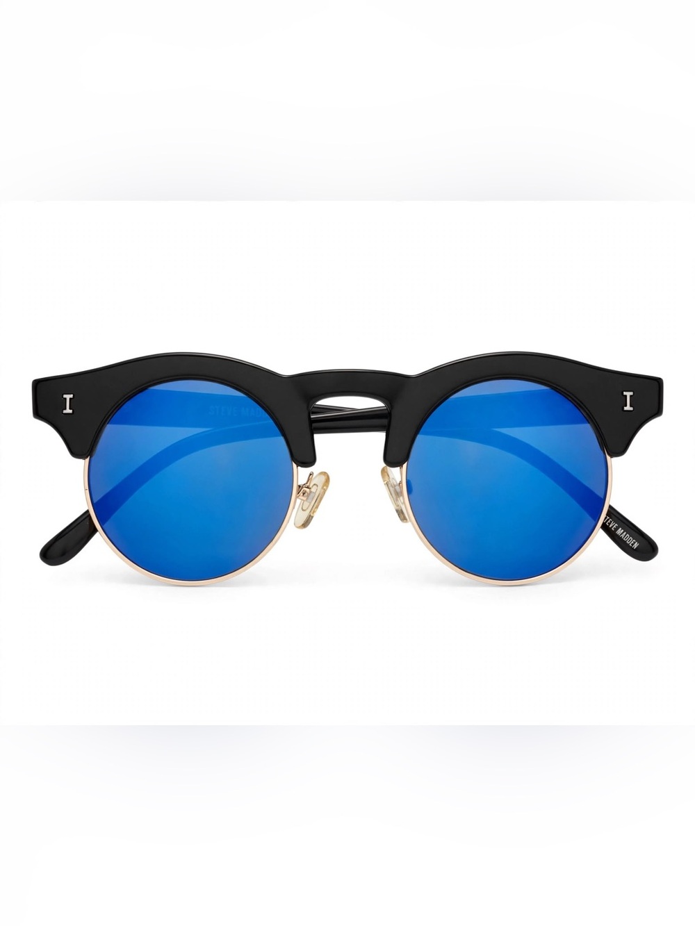 Steve Madden Black Frame Sunglasses with Blue Mirrored Lenses